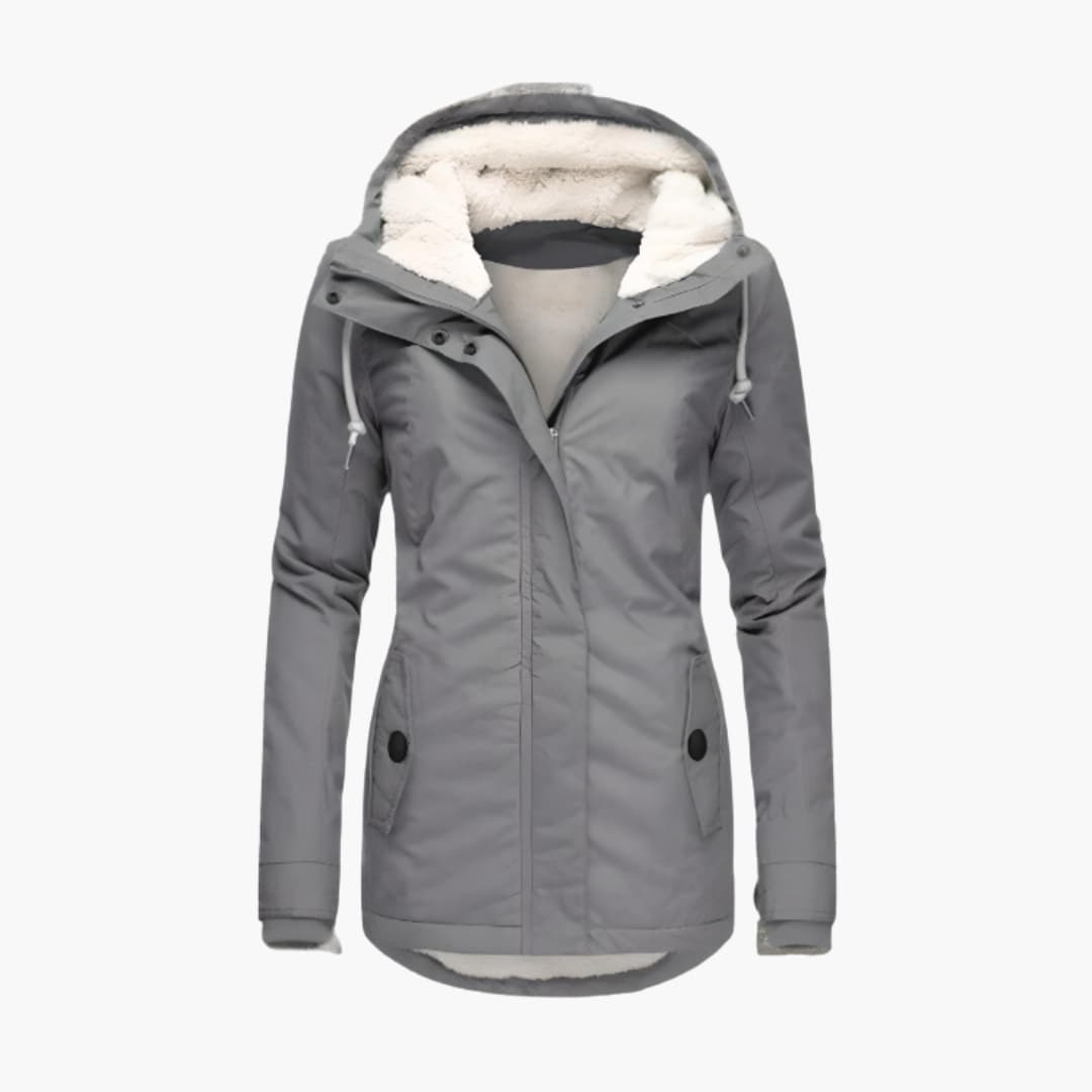 Manteau femme à capuche zippé avec doublure sherpa