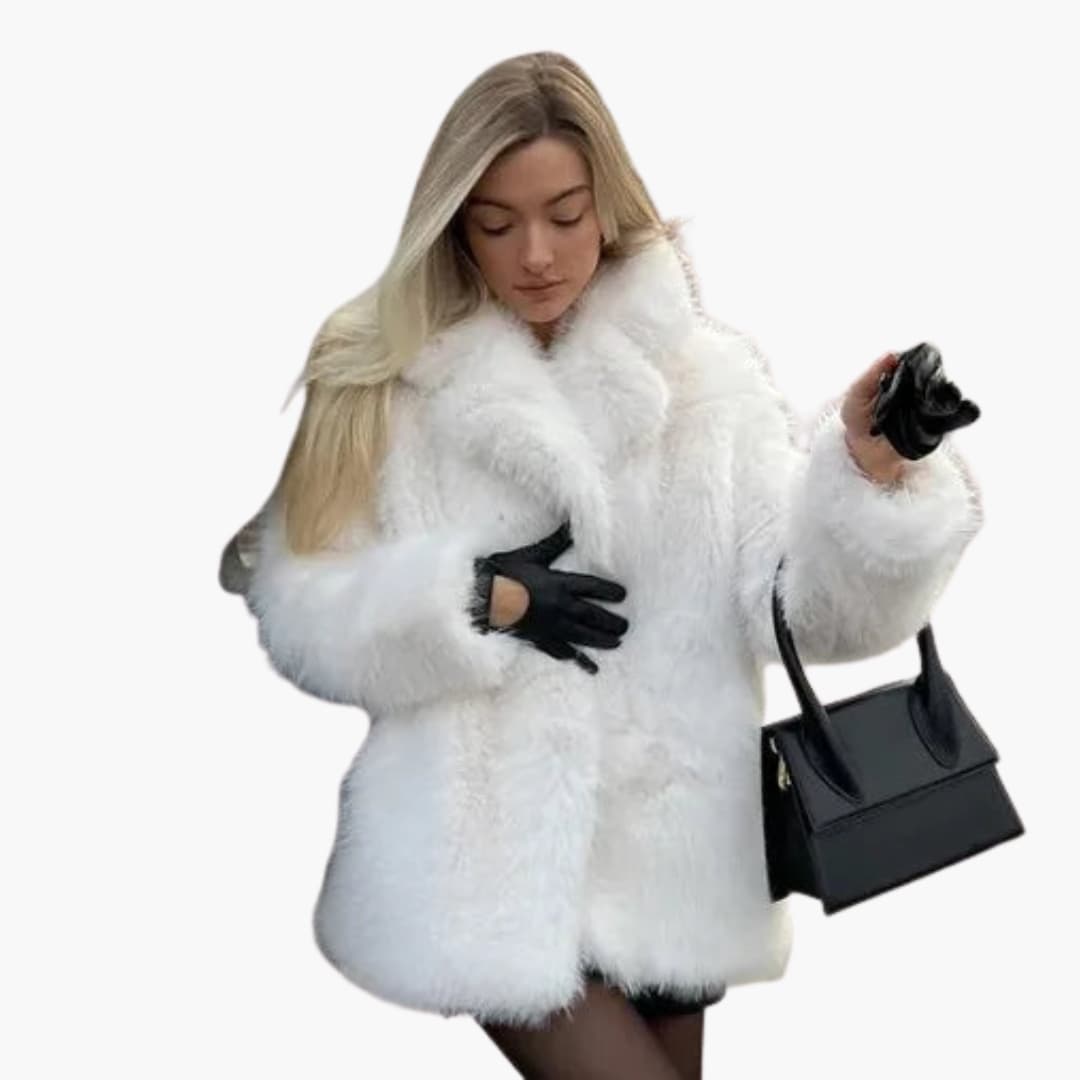 Manteau femme en fausse fourrure avec col à revers