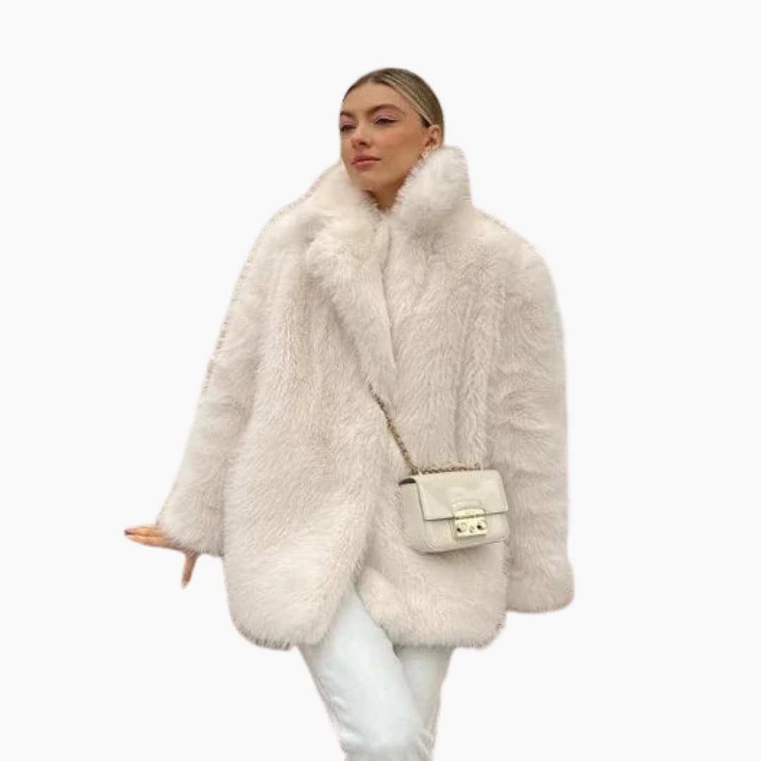 Manteau femme en fausse fourrure avec col à revers