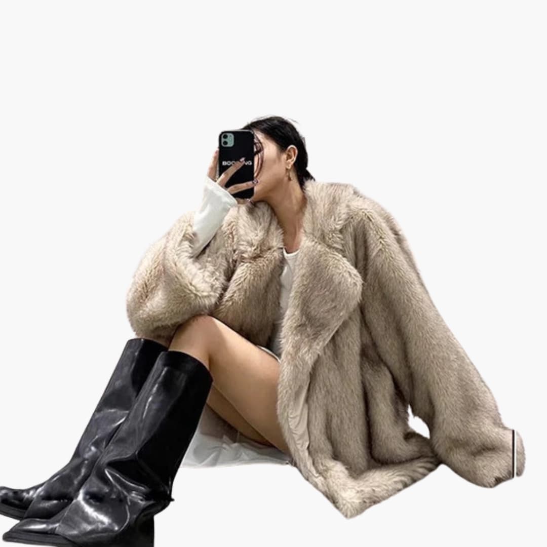 Manteau femme en fausse fourrure avec col à revers