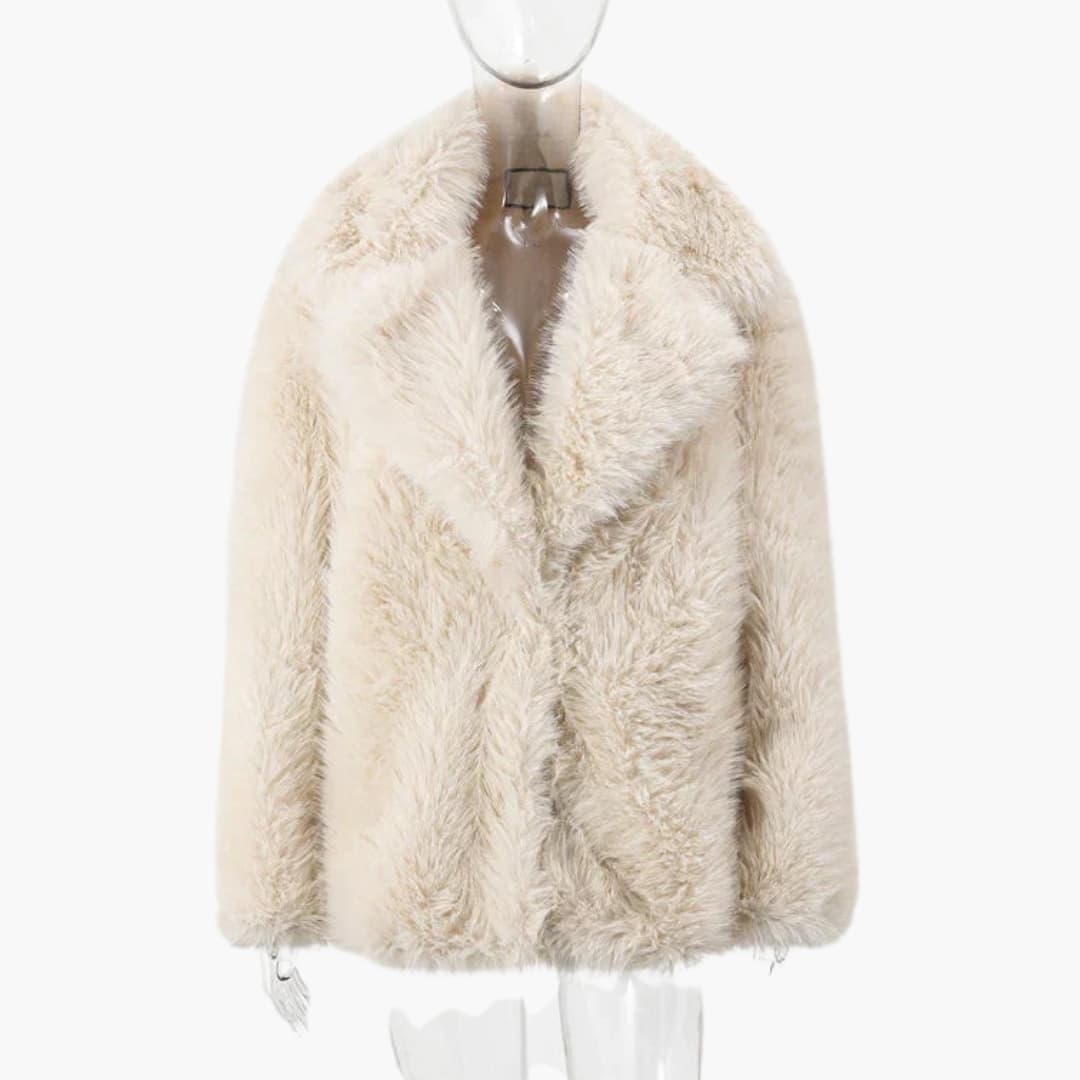 Manteau femme en fausse fourrure avec col à revers