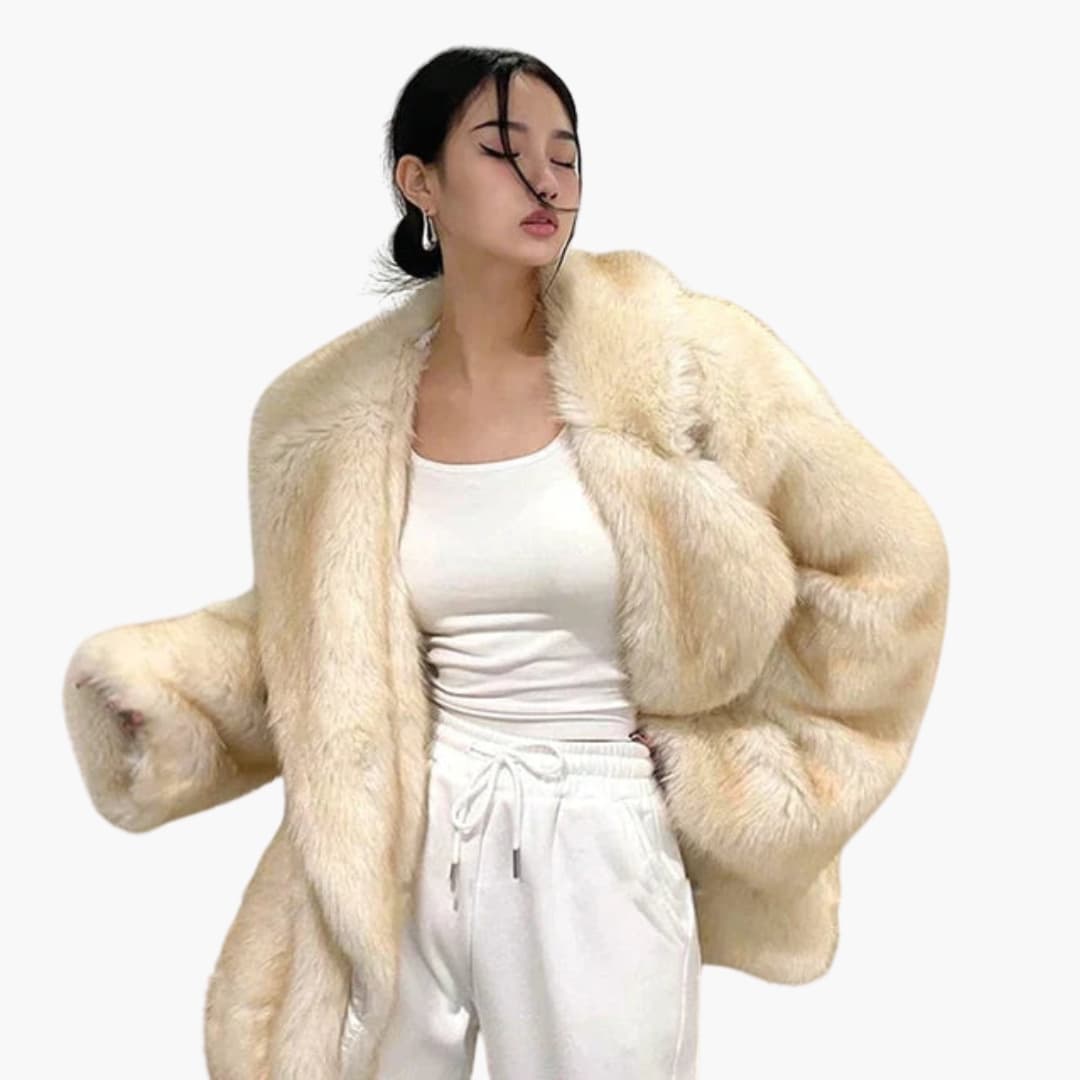 Manteau femme en fausse fourrure avec col à revers