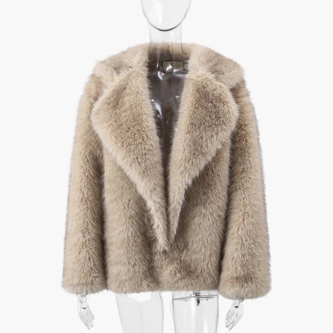 Manteau femme en fausse fourrure avec col à revers