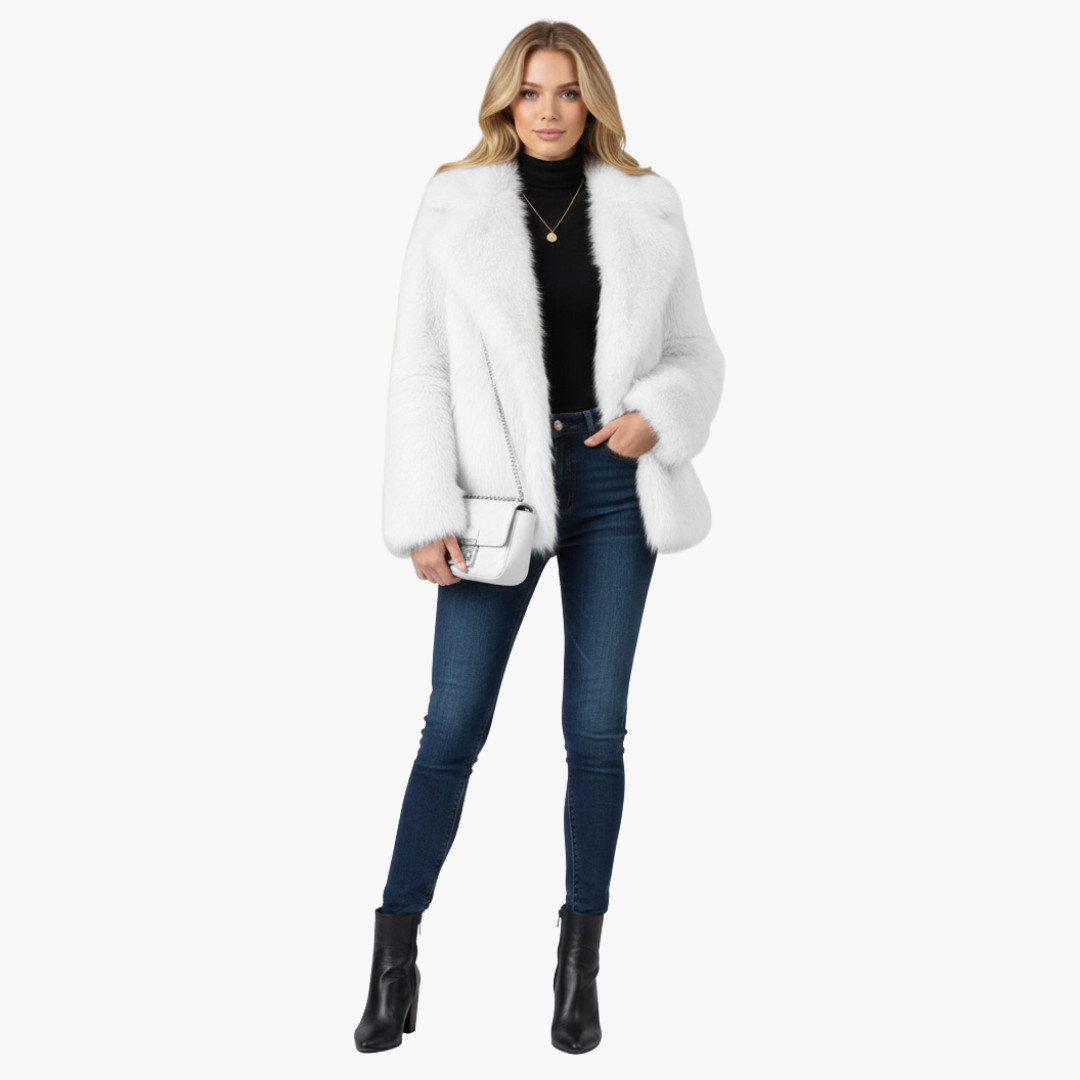 Manteau femme en fausse fourrure avec col à revers