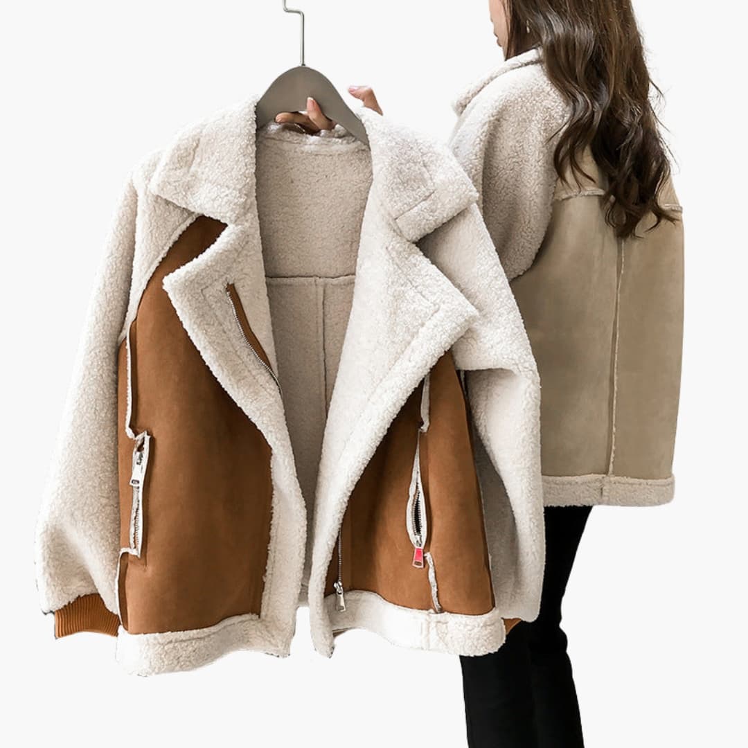 Manteau femme en peluche avec col large