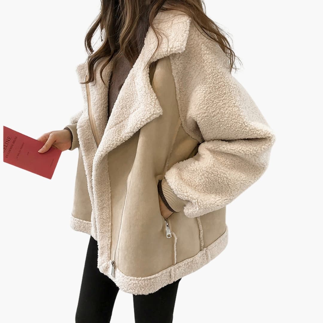 Manteau femme en peluche avec col large