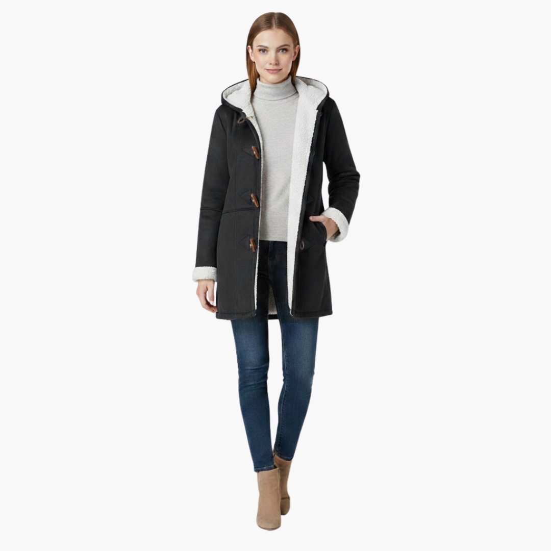 Manteau femme grande taille avec fermoir en corne et poches