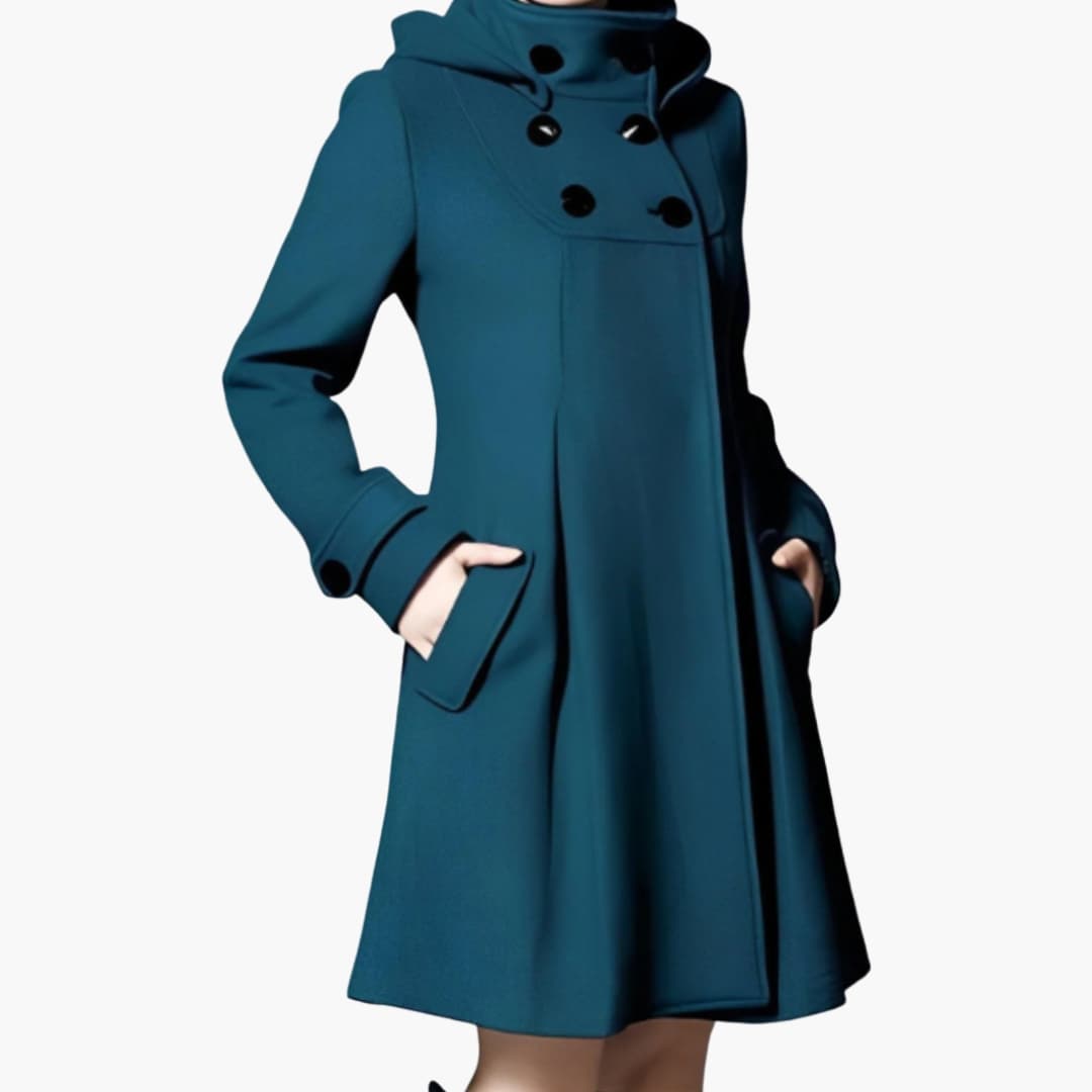 Manteau femme long à capuche avec poches latérales