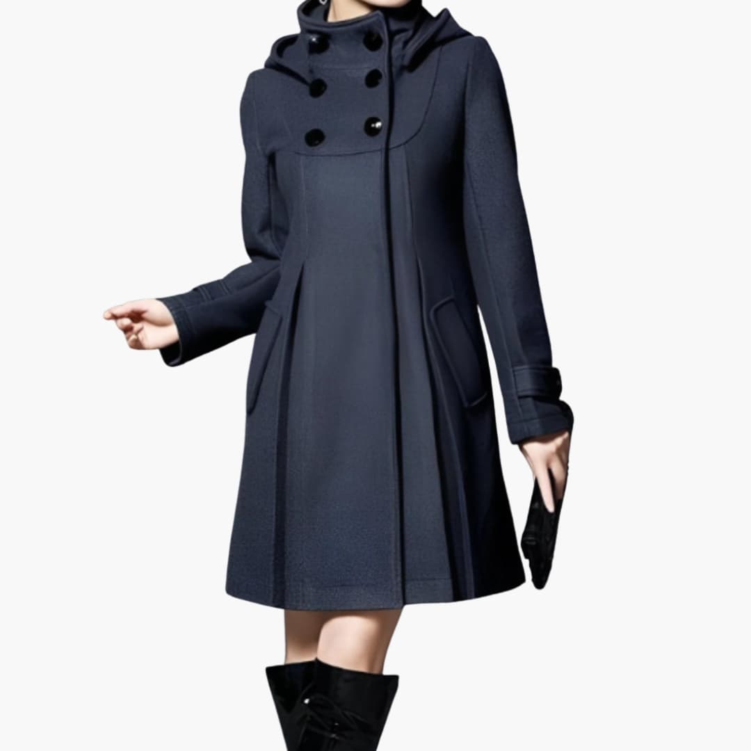 Manteau femme long à capuche avec poches latérales