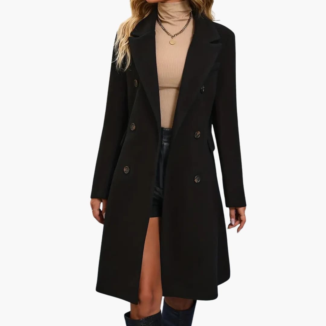 Manteau femme long avec col à revers cranté