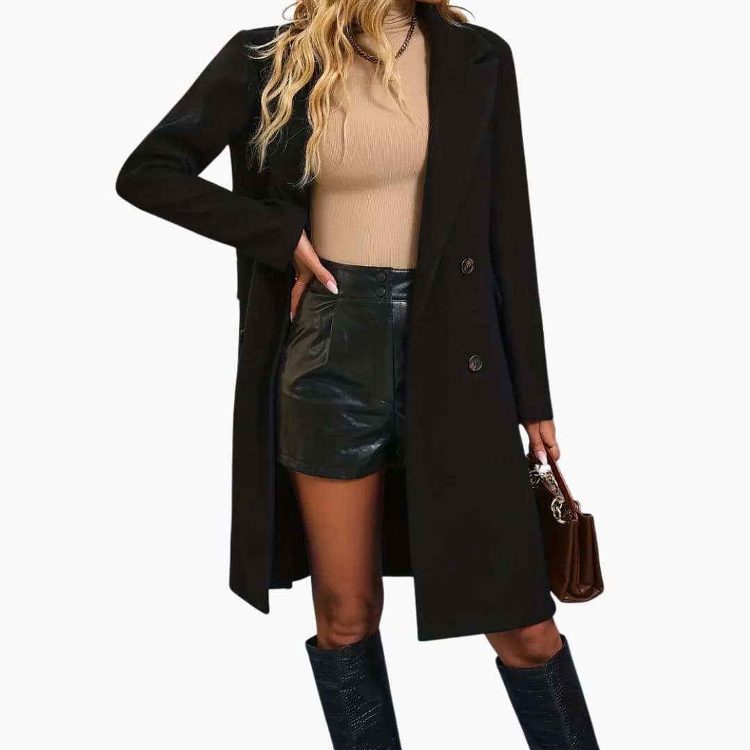 Manteau femme long avec col à revers cranté