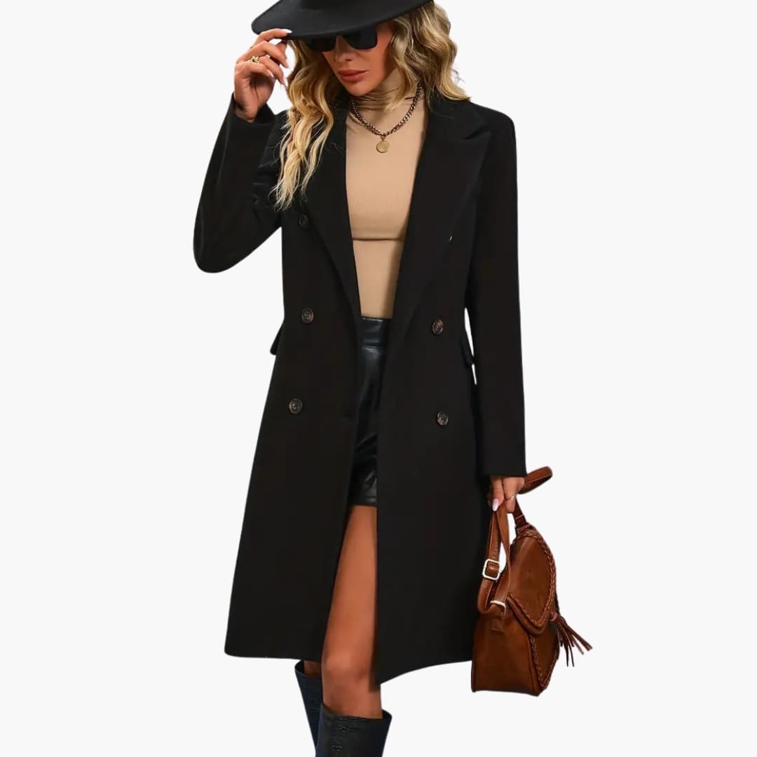 Manteau femme long avec col à revers cranté