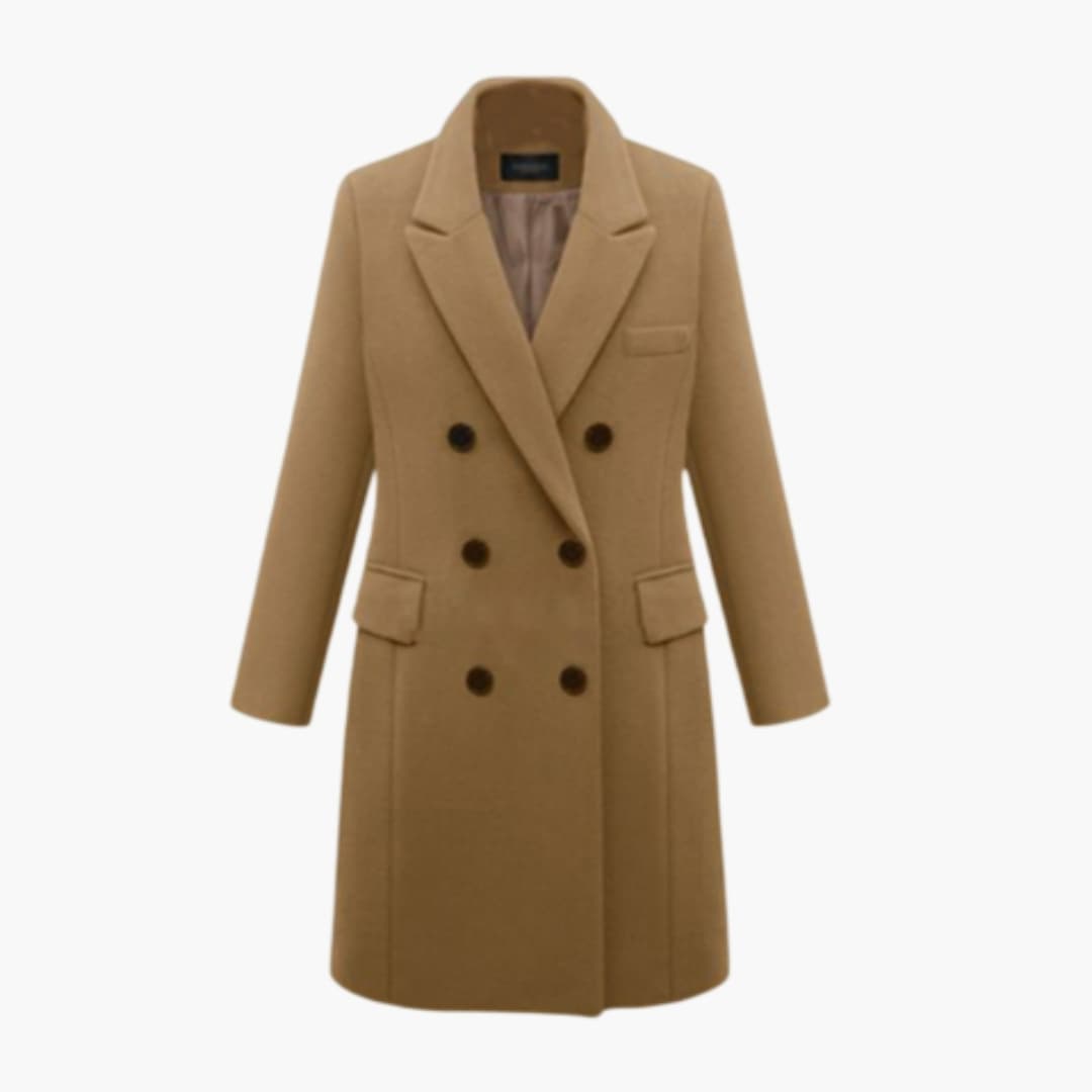 Manteau femme long avec col à revers cranté