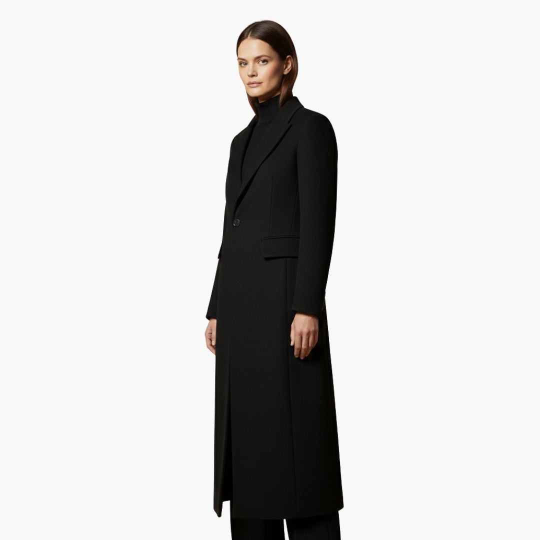 Cappotto donna lungo con collo a risvolto e tasche