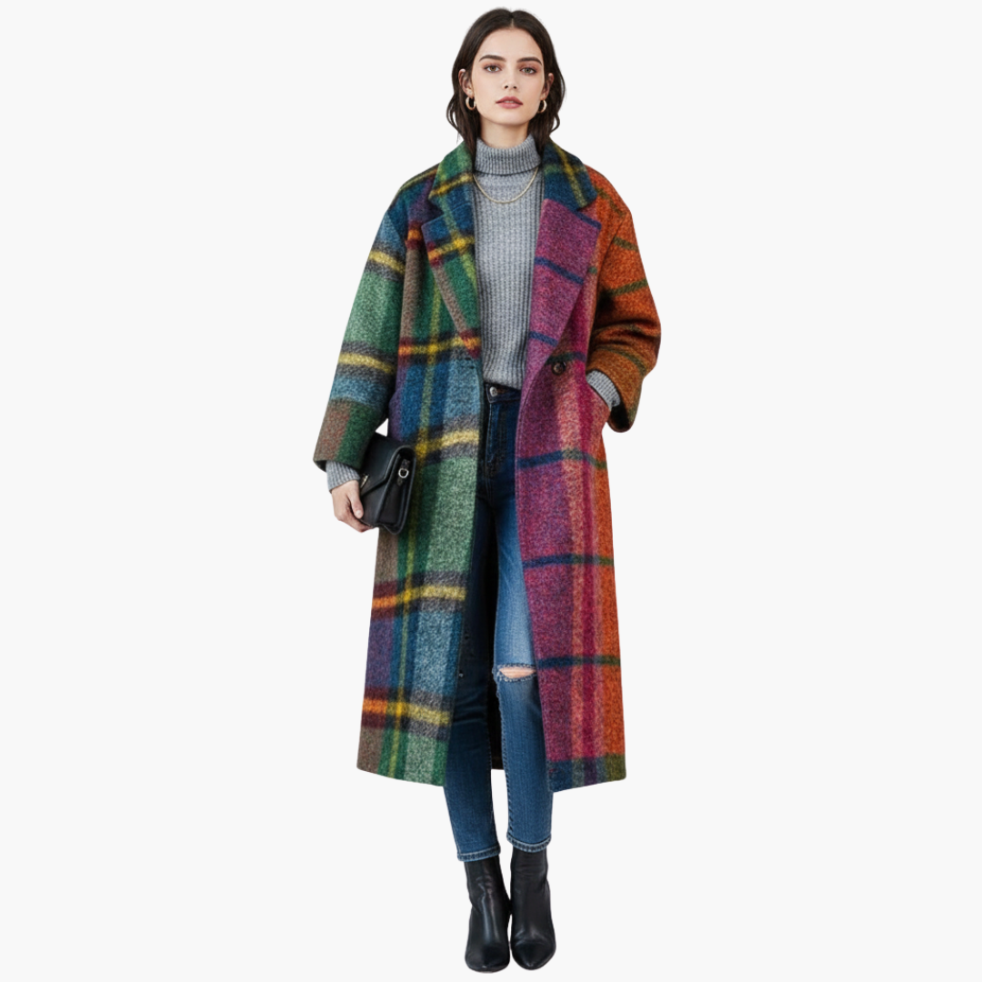 Manteau femme long avec col à revers et poches