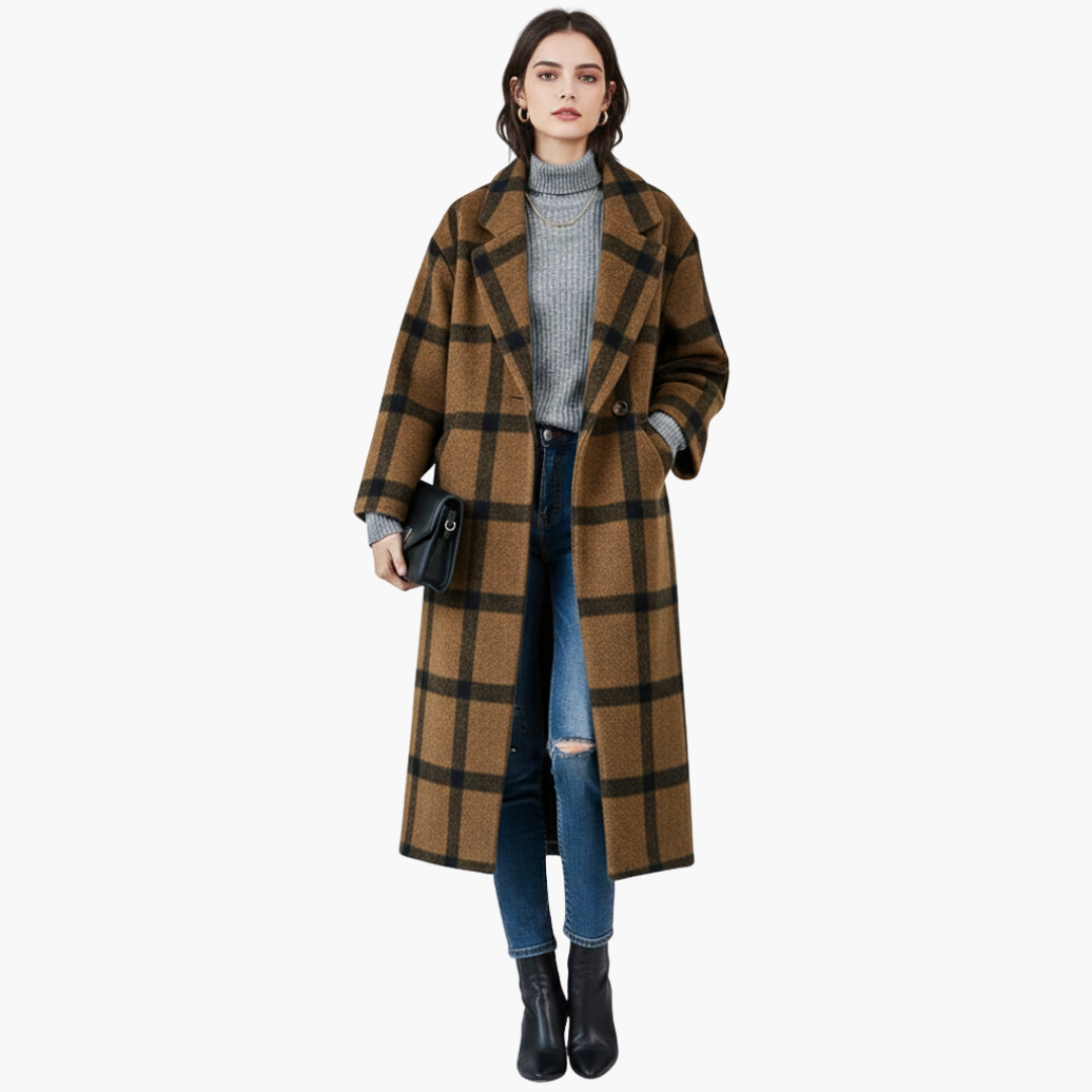 Manteau femme long avec col à revers et poches