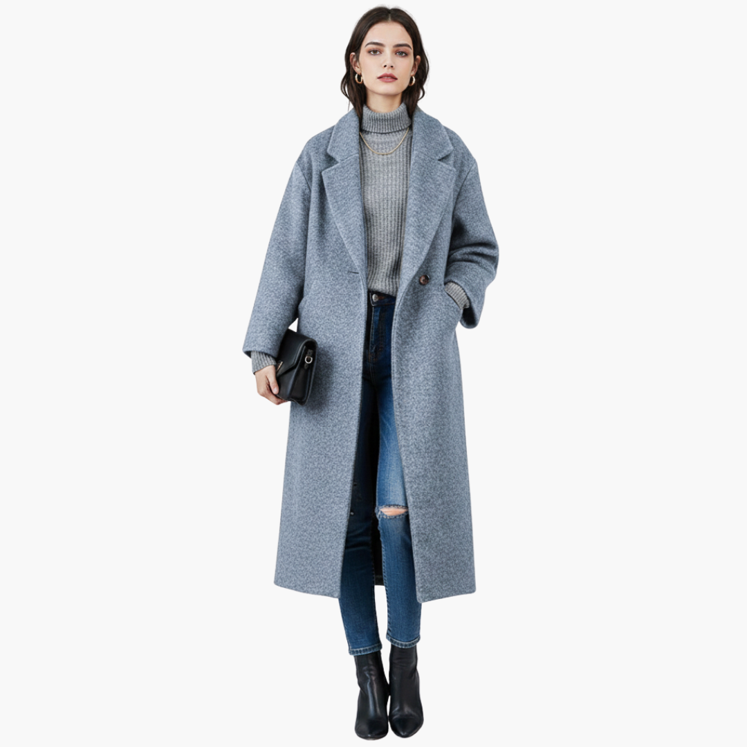 Manteau femme long avec col à revers et poches