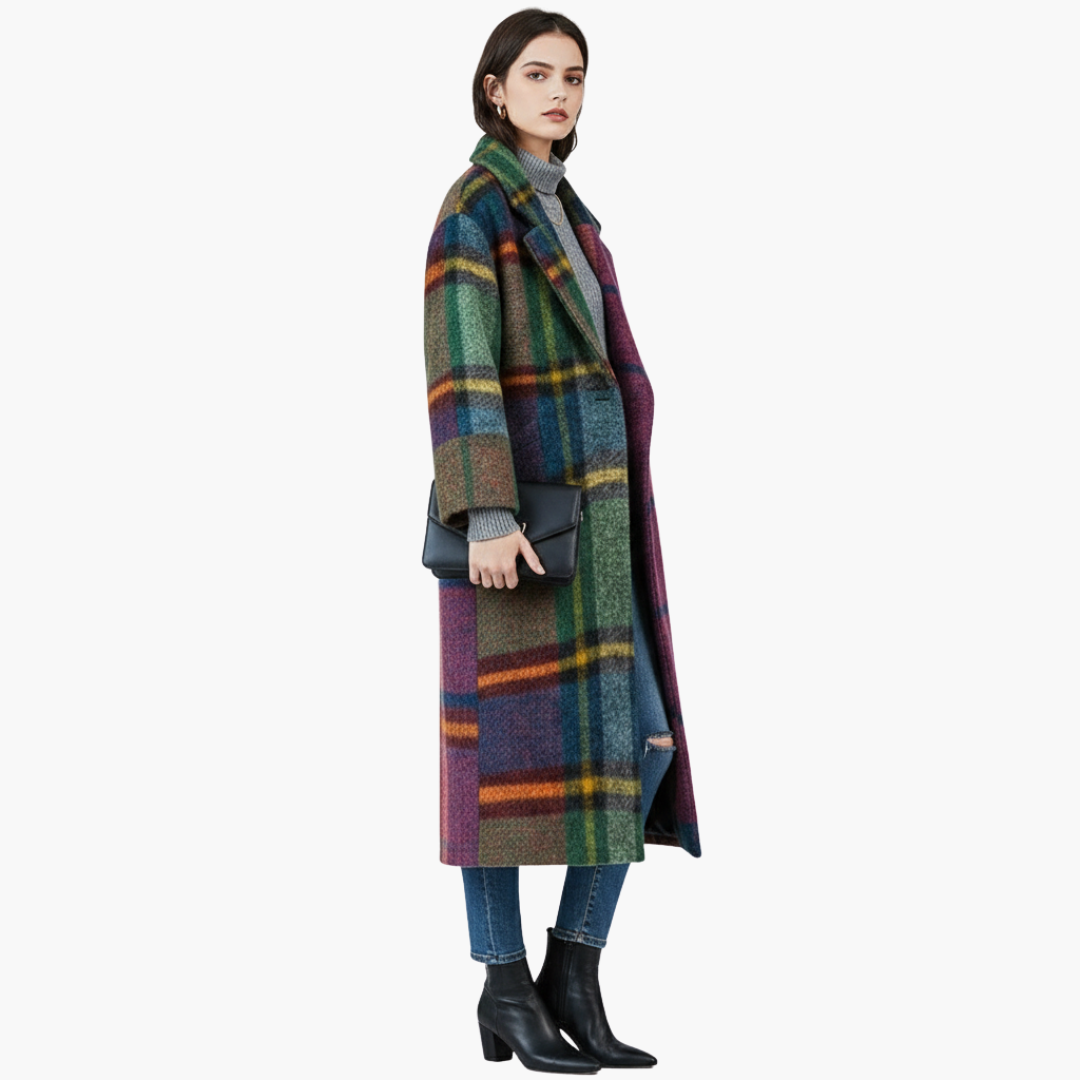 Manteau femme long avec col à revers et poches