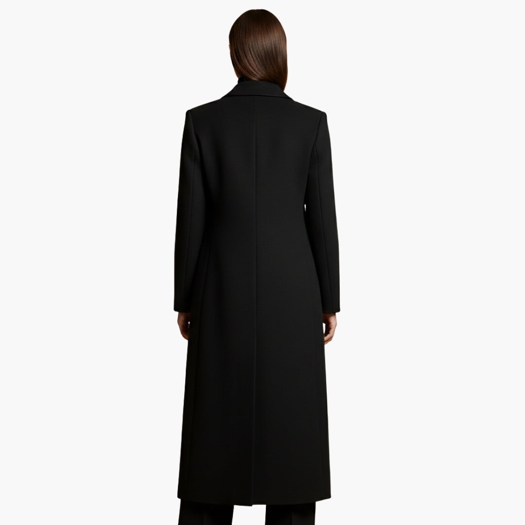 Cappotto donna lungo con collo a risvolto e tasche