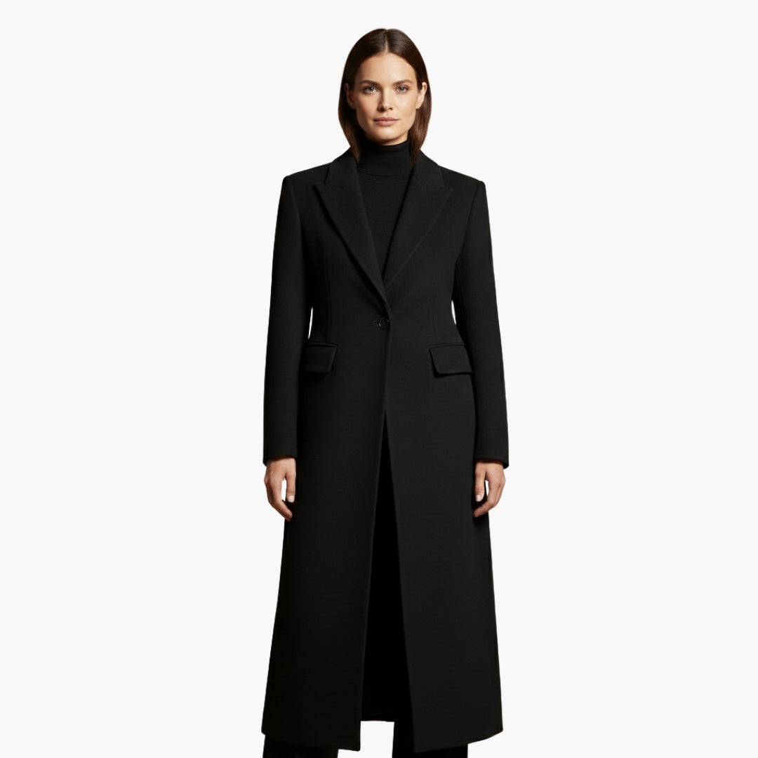 Manteau femme long avec col à revers et poches