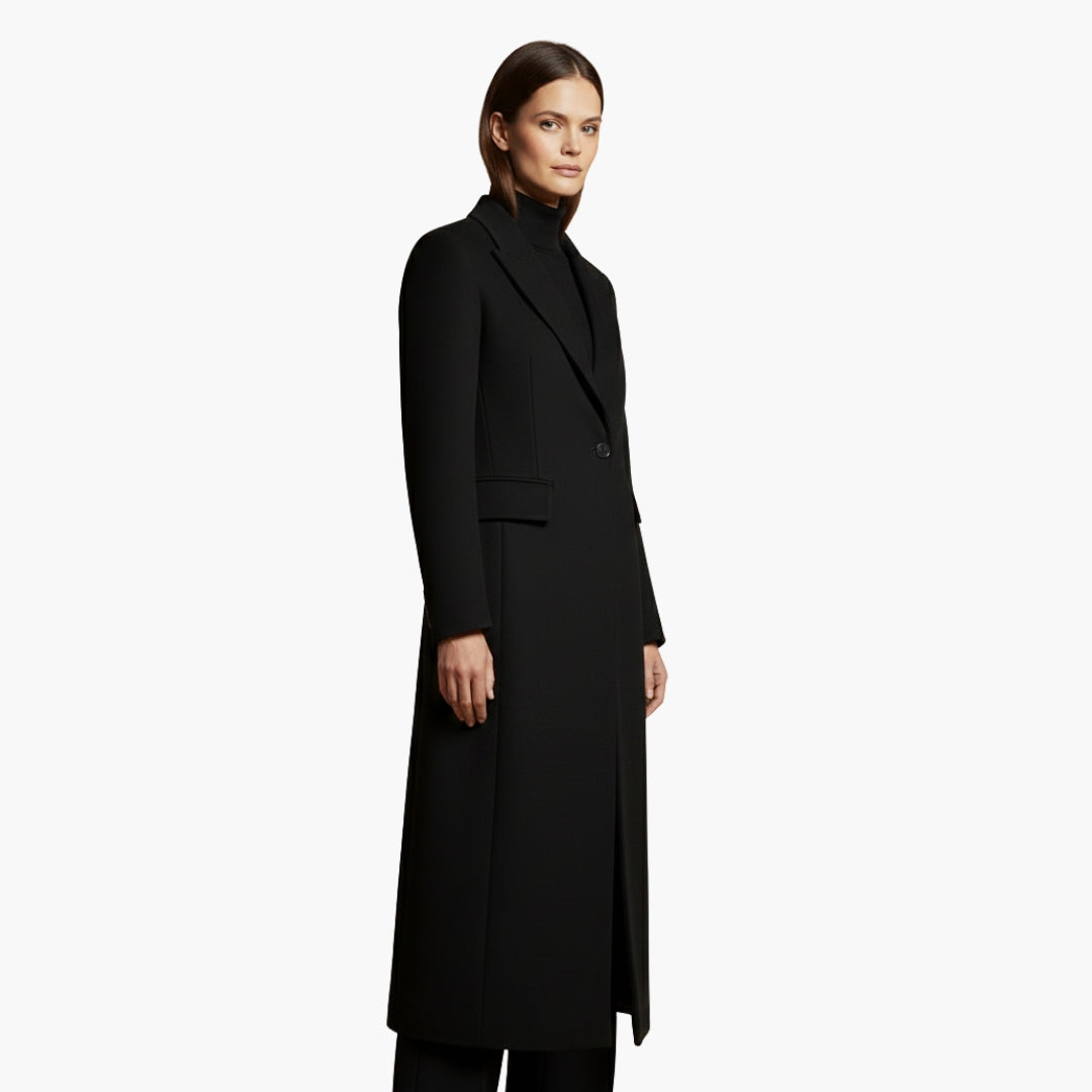Manteau femme long avec col à revers et poches
