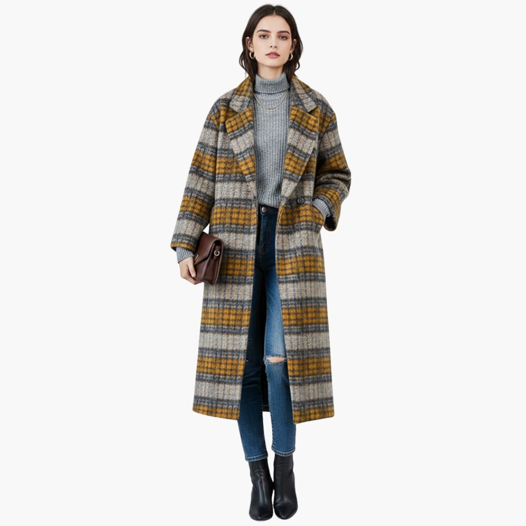 Manteau femme long avec col à revers et poches