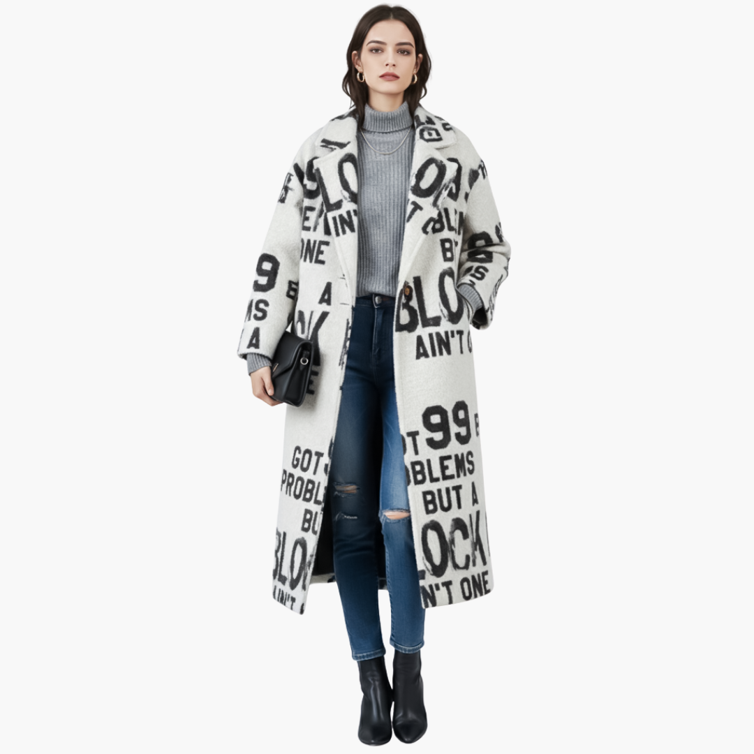 Manteau femme long avec col à revers et poches