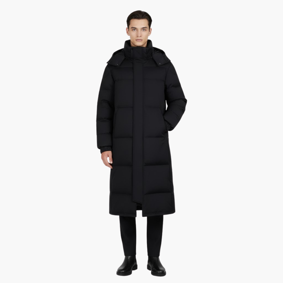 Manteau long homme avec capuche et fermeture zippée