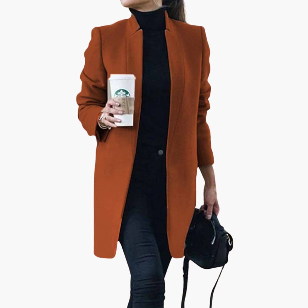 Manteau femme long coupe slim avec ouverture frontale