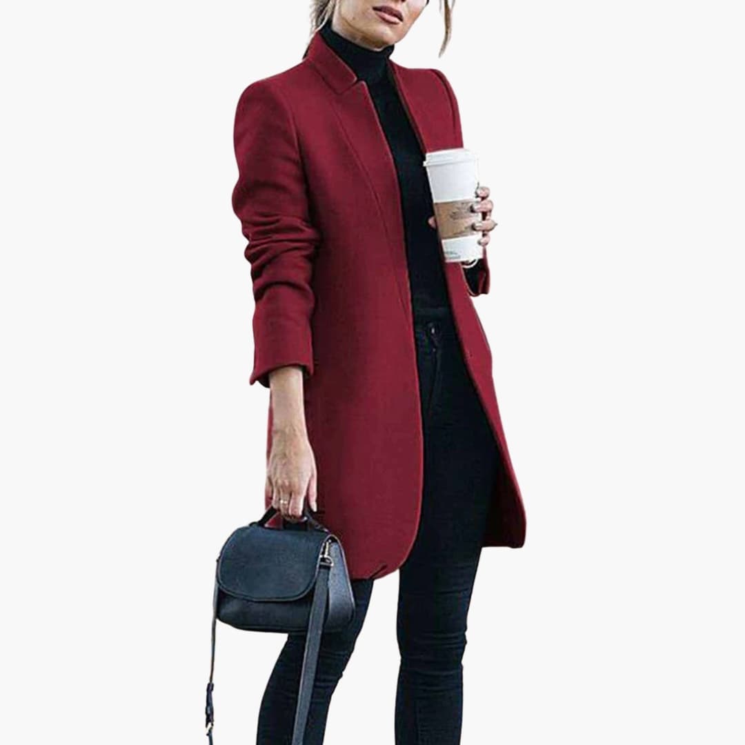 Manteau femme long coupe slim avec ouverture frontale