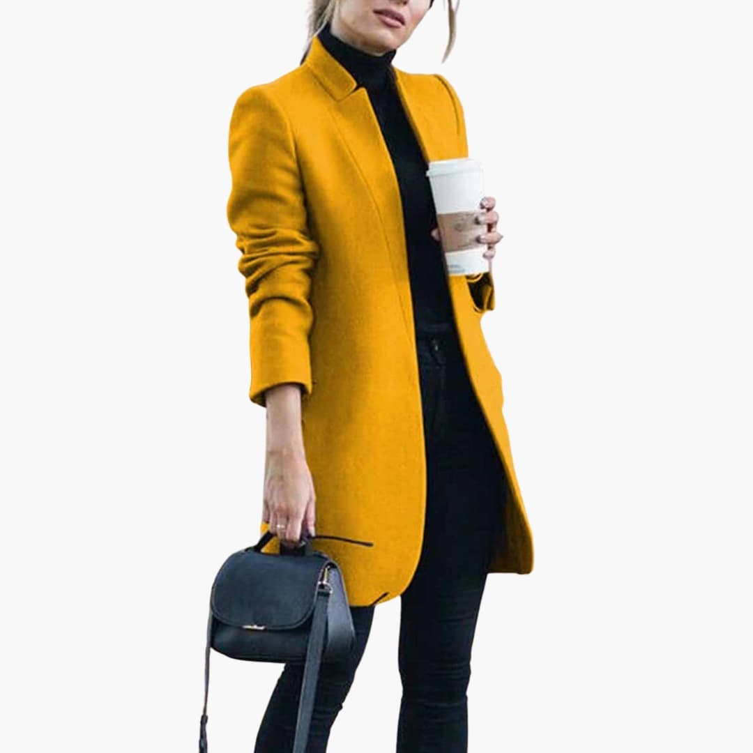Manteau femme long coupe slim avec ouverture frontale