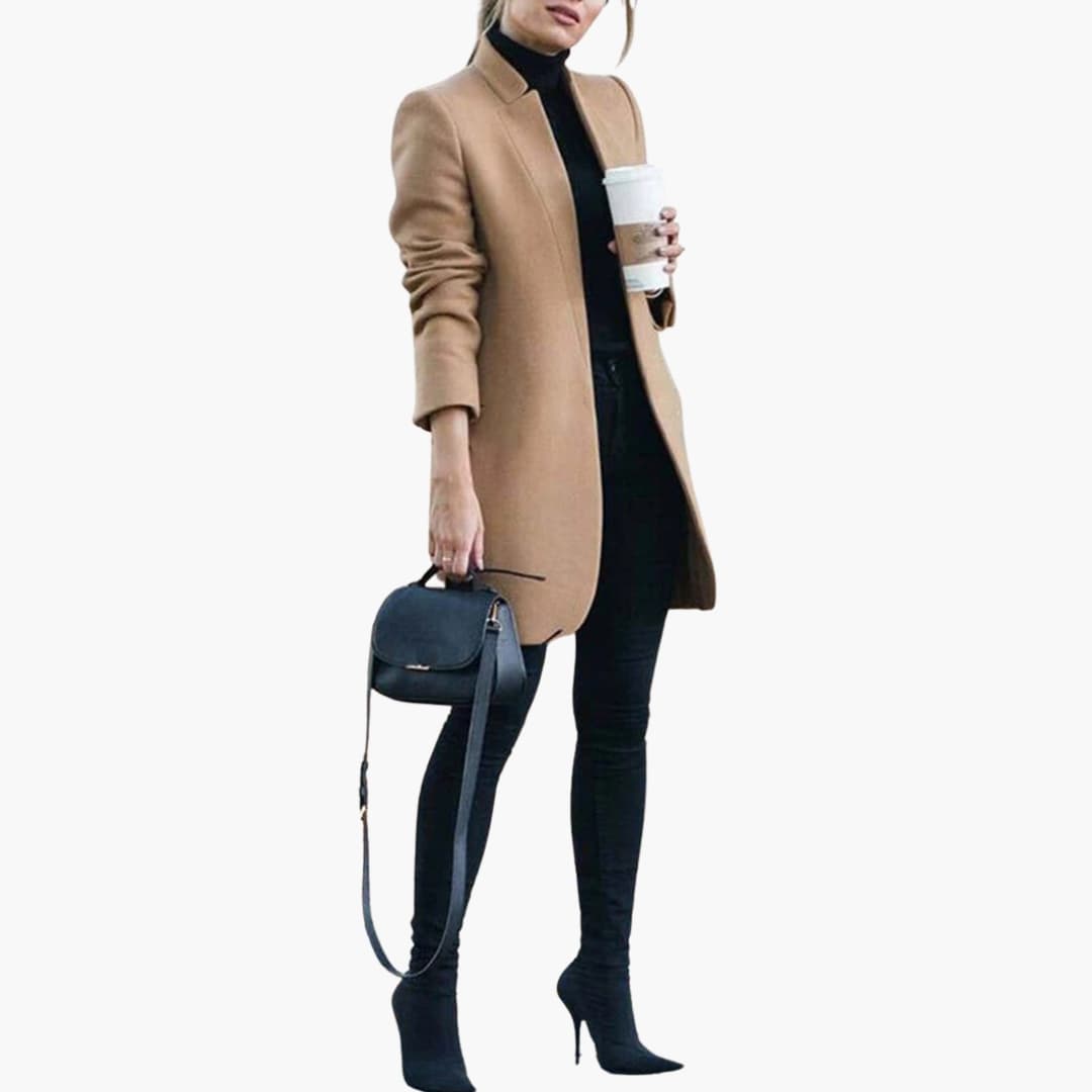 Manteau femme long coupe slim avec ouverture frontale