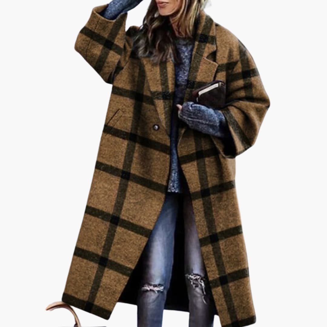 Manteau femme long avec col à revers et poches