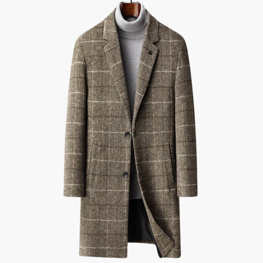 Manteau homme à carreaux avec col à revers et fermeture boutonnée