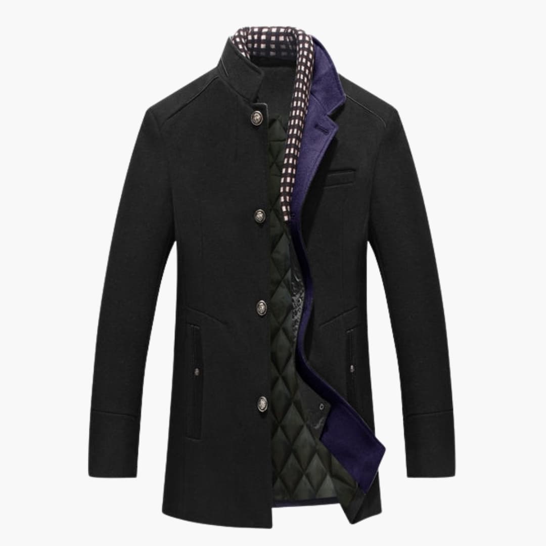 Manteau homme avec col montant et fermeture boutonnée