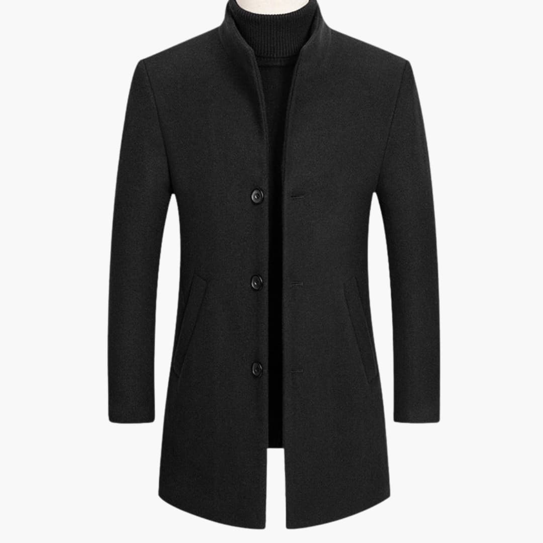 Manteau homme long à col montant avec poches latérales