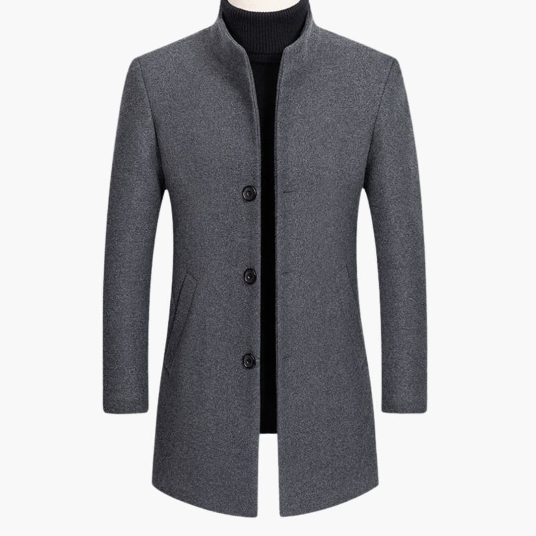Manteau homme long à col montant avec poches latérales