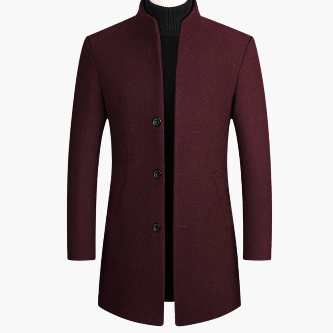 Manteau homme long à col montant avec poches latérales