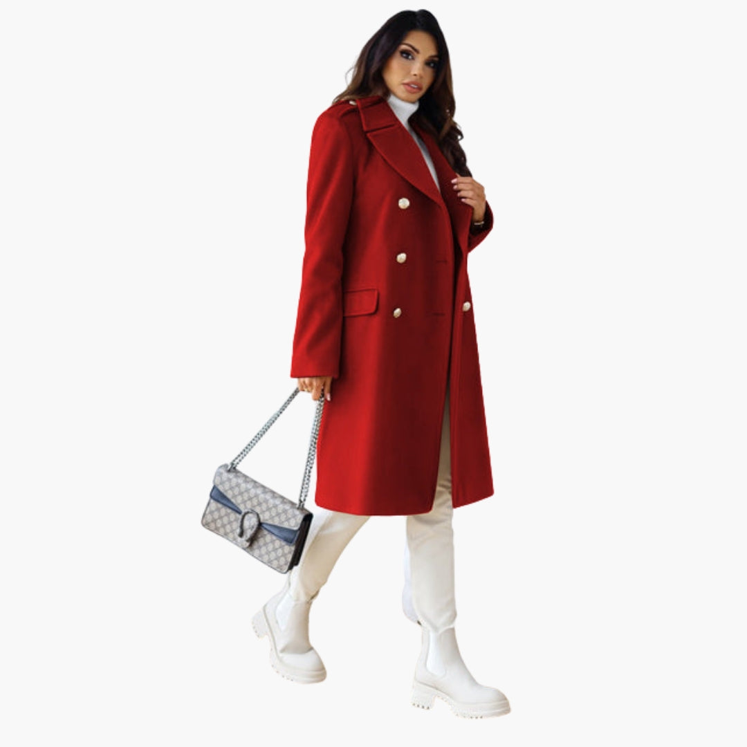 Manteau long femme à boutons et col à revers