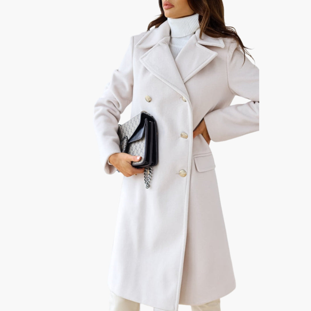 Manteau long femme à boutons et col à revers