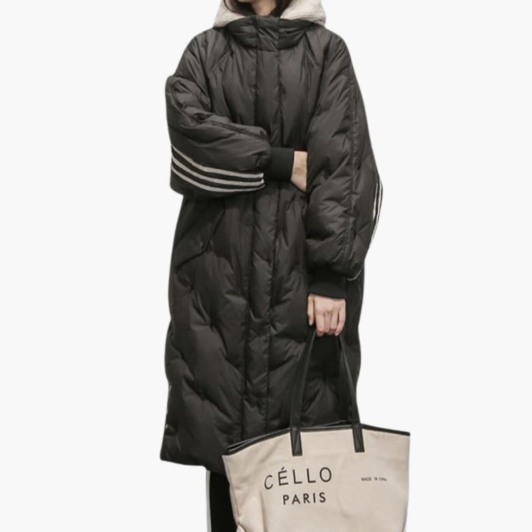 Manteau long femme à capuche avec fermeture zippée