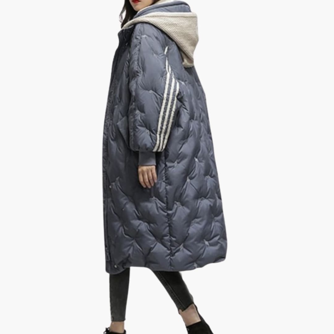 Manteau long femme à capuche avec fermeture zippée