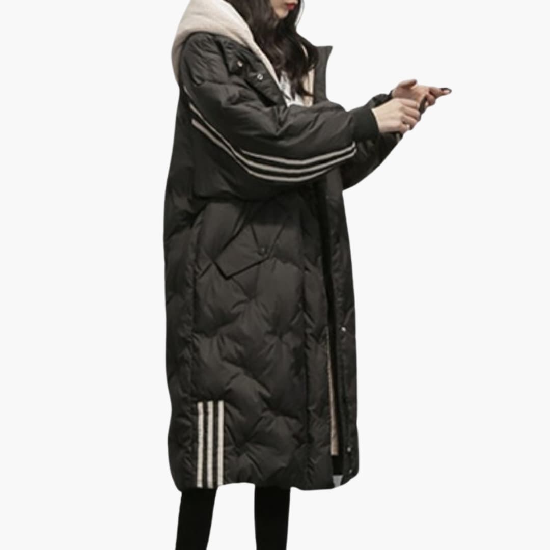 Manteau long femme à capuche avec fermeture zippée