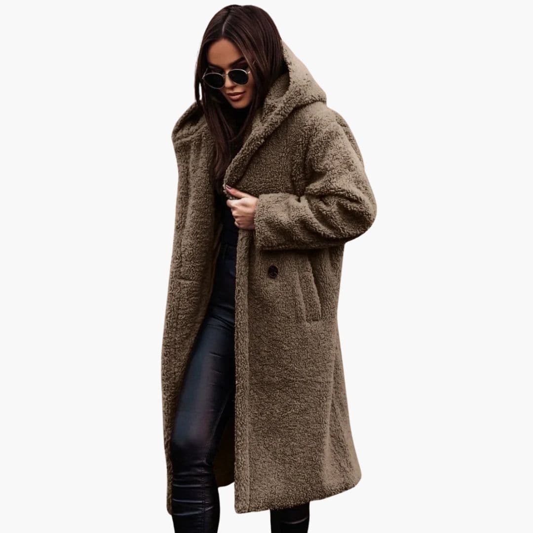 Manteau long femme à capuche avec poches