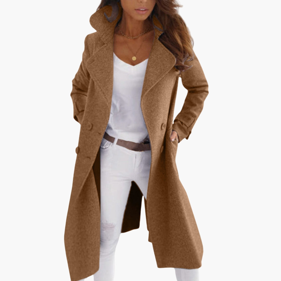 Manteau long femme à col rabattu