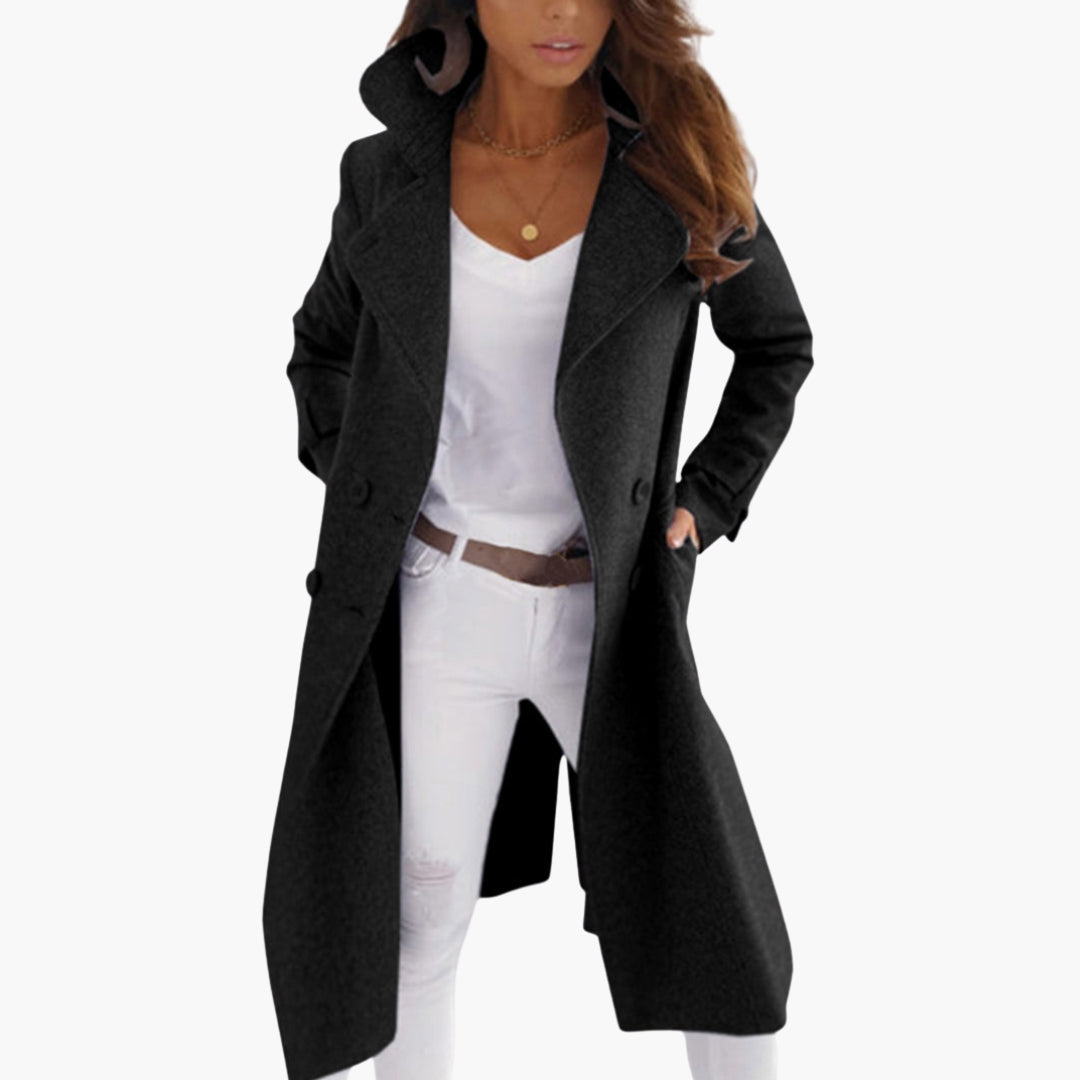 Manteau long femme à col rabattu