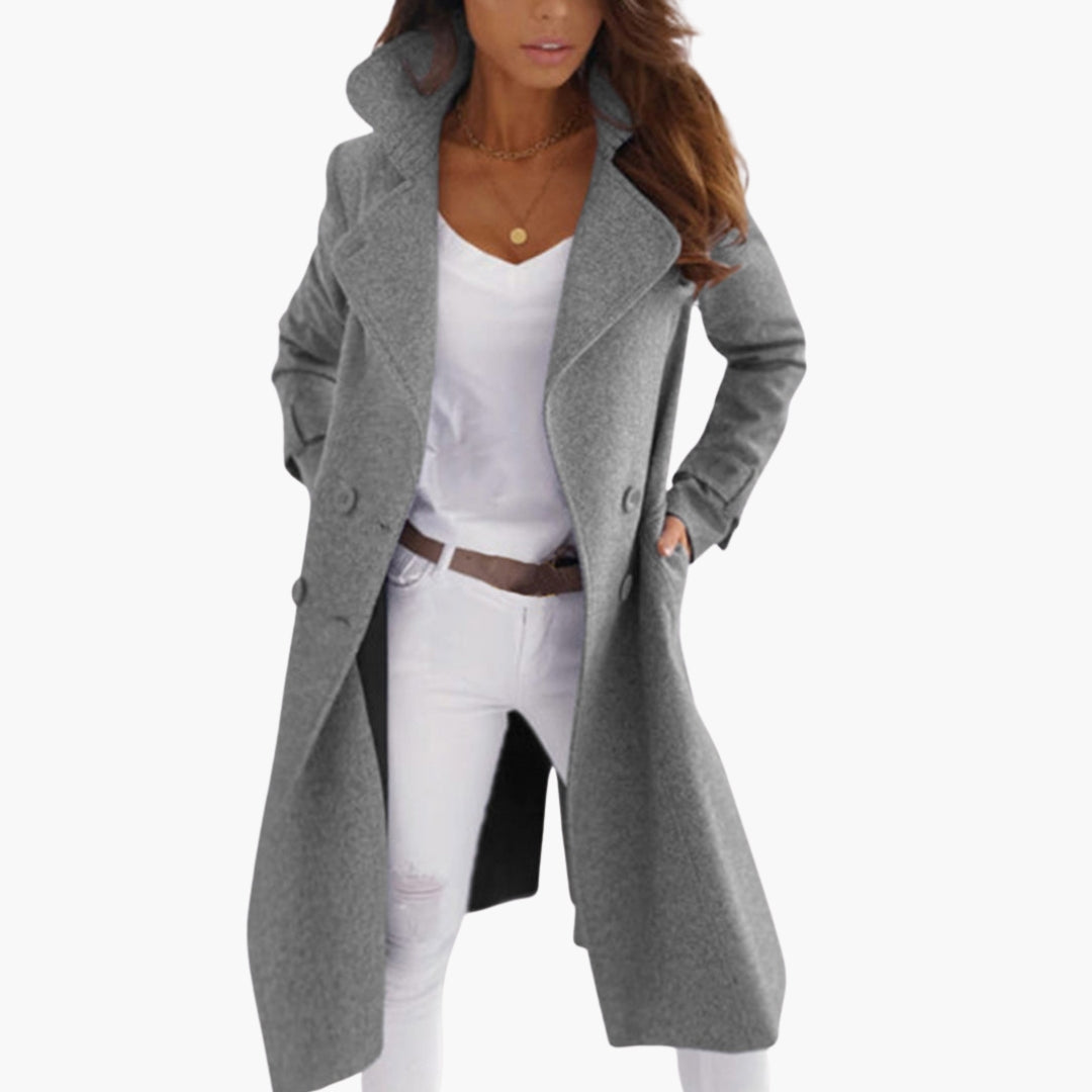 Manteau long femme à col rabattu