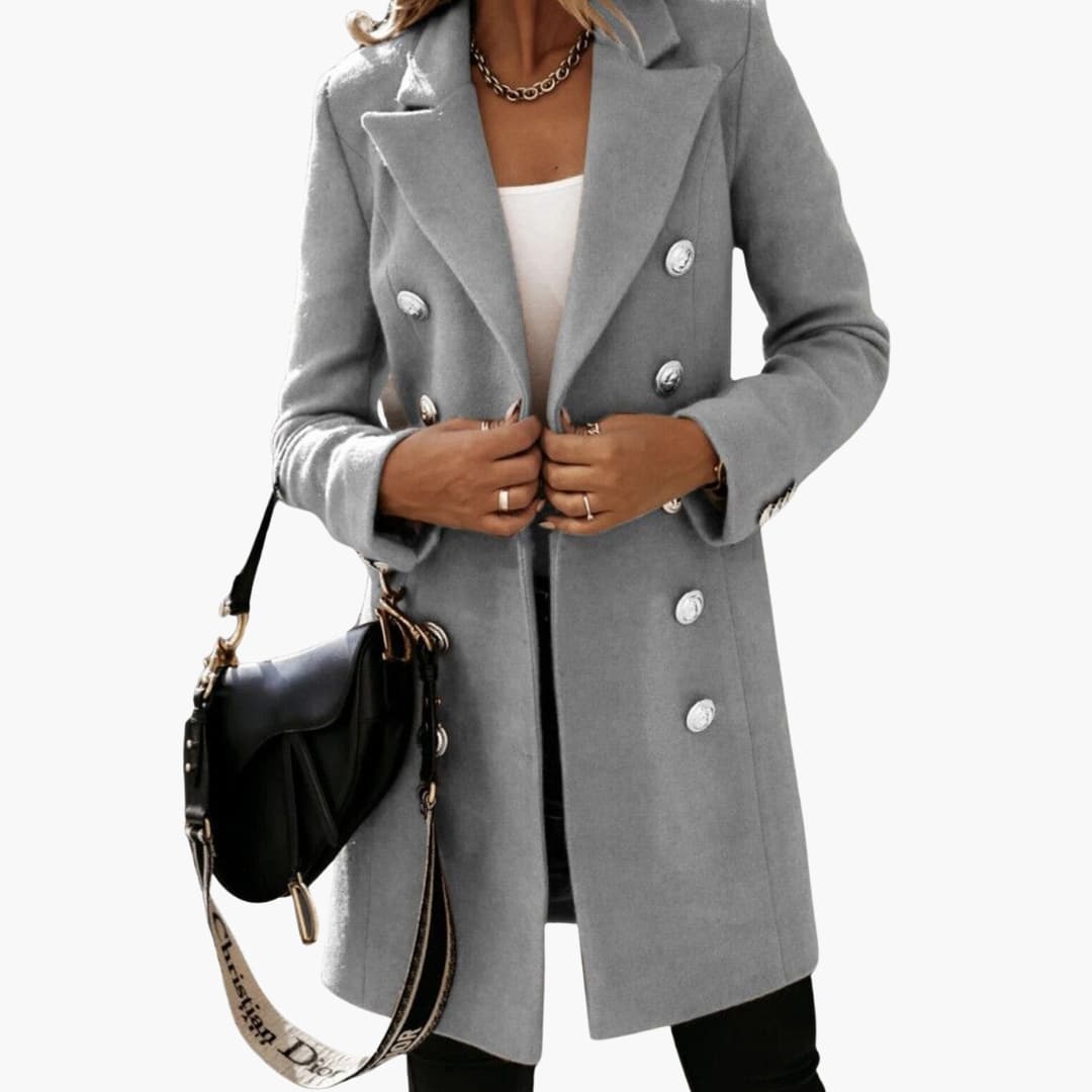 Manteau long femme à double boutonnage et col à revers