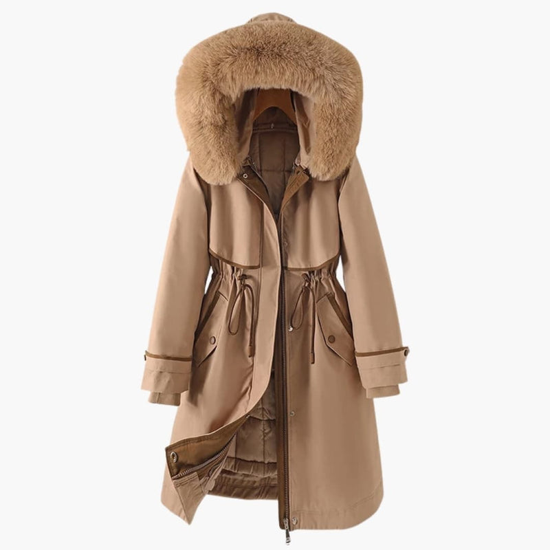 Manteau long femme avec capuche et cordon ajustable