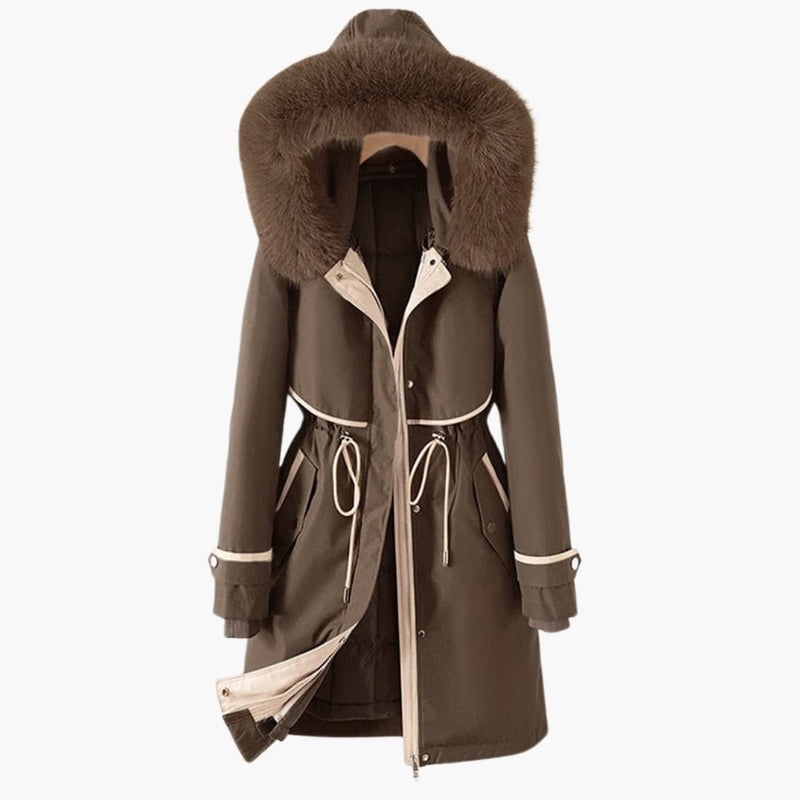Manteau long femme avec capuche et cordon ajustable